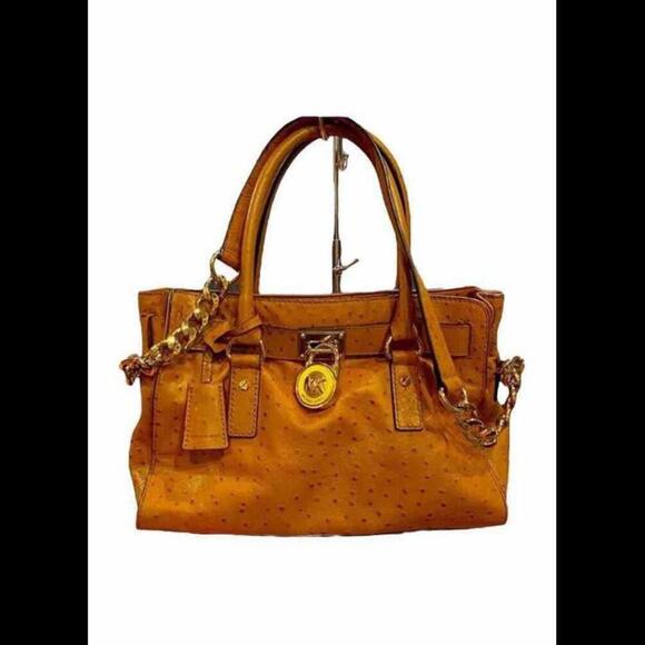Michael Kors Hamilton Orange Ostrich Leather Satchel Tote Bag - Picture 1 of 8